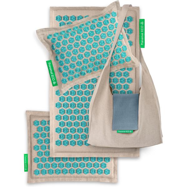 Pranamat ECO Set (Pranamat + PranaPillow + Mini Mat+Bag) Natural & Turquoise