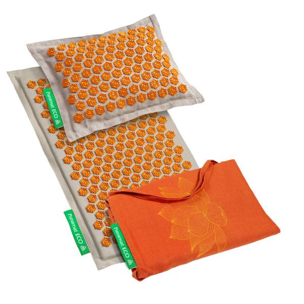 Pranamat ECO rinkinys (Kilimėlis + Pagalvė + XL Rankinė) Natūrali / Oranžinė